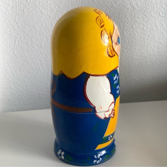 Hand-Painted Russian Nesting Dolls Matryoshka Stacking 6" Tall set of 6 yellow - Picture 9 of 15